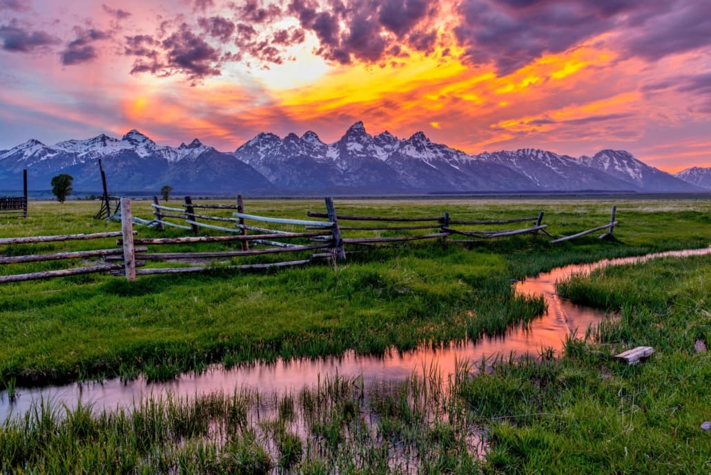 Grand Teton sunset over Jackson Hole valley