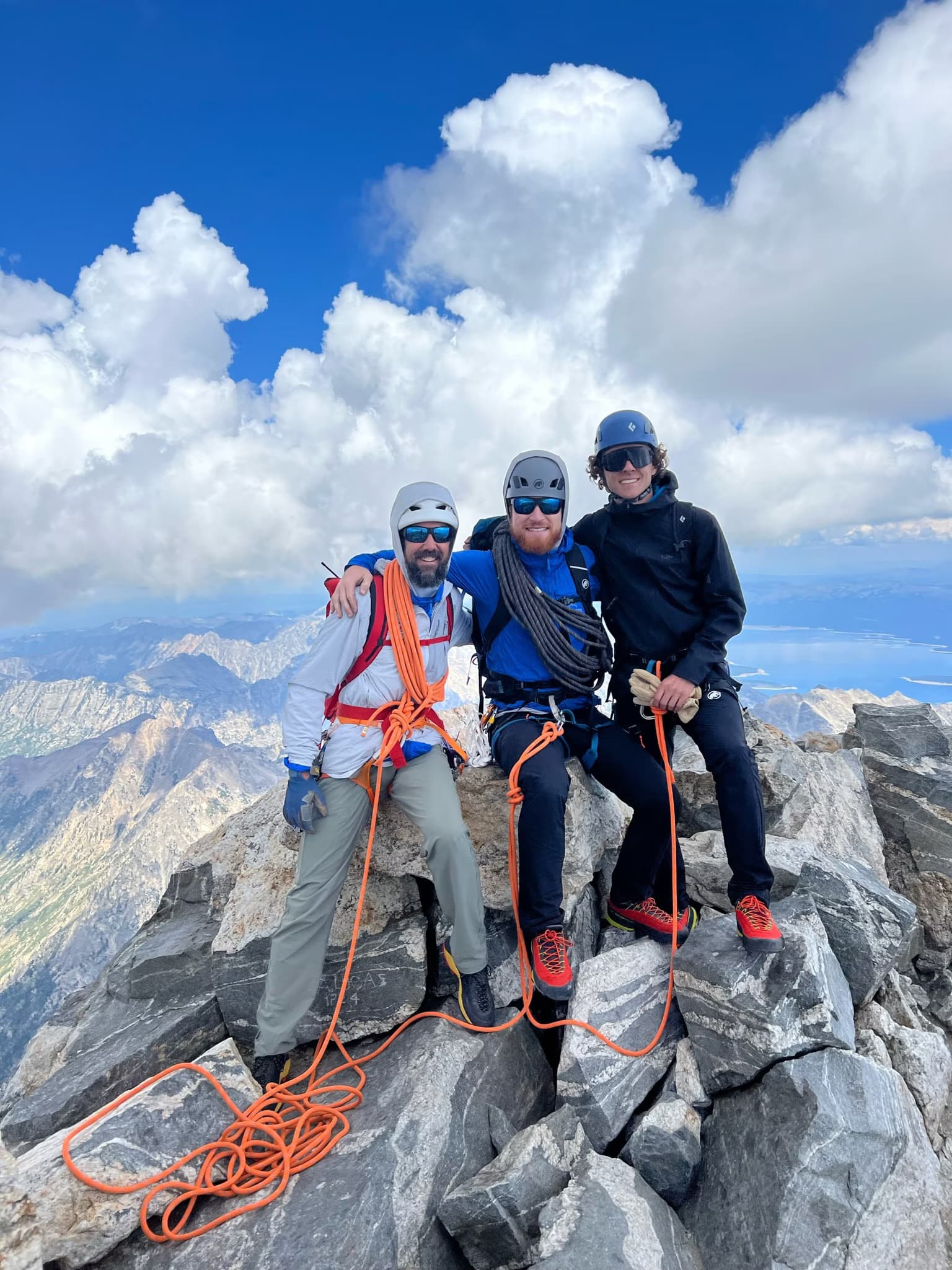 Climbers ascending the Grand Teton summit route
